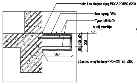 Chi tiết mặt cắt lam GRC 350 đỡ bằng tyren M8 inox 304